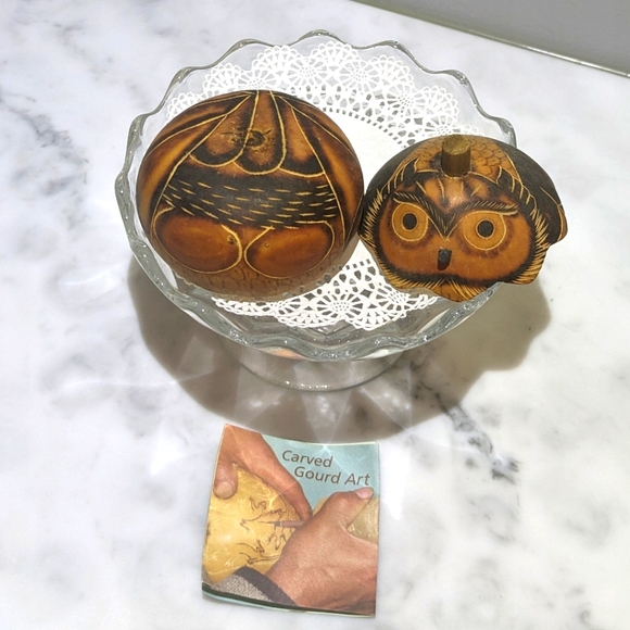 Lucuma Design Carved Gourd Art / Hand Carved Owl - Picture 7 of 14